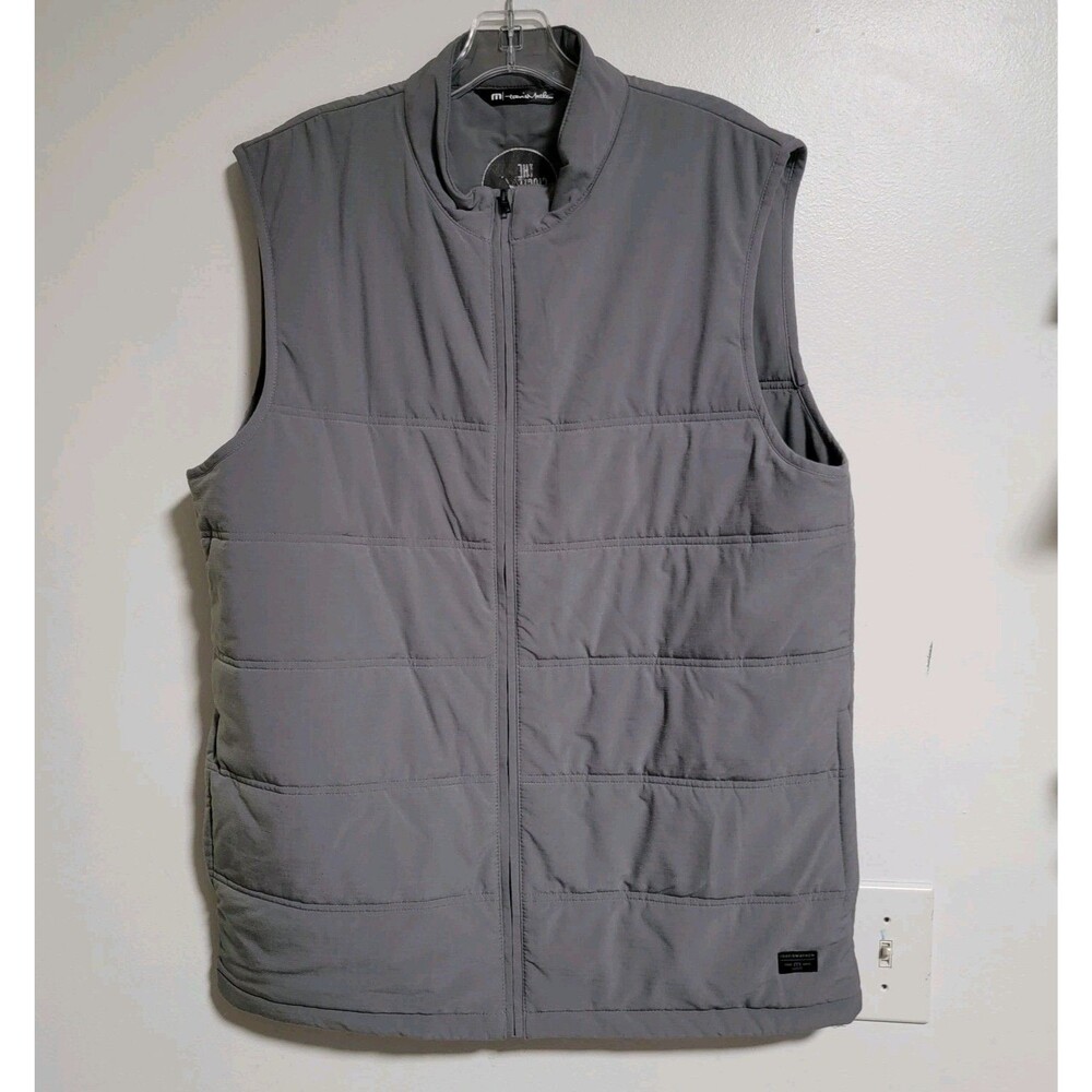 TravisMathew Mens Reversible Puffer Vest Grey Black Full Zip Golf Size L
